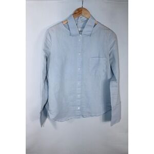 Nanushka Women's Large Blue White Striped Long Sleeve Shirt